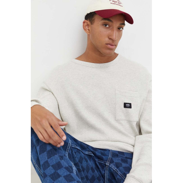 Хлопковый лонгслив Vans цвет серый меланж