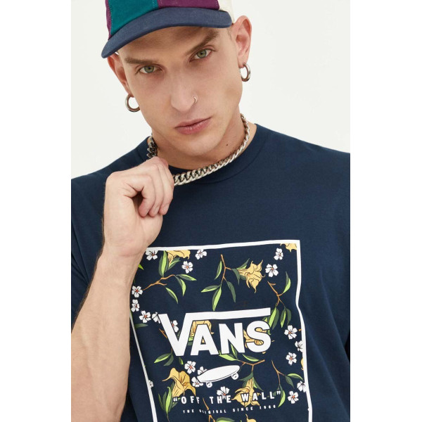 Хлопковая футболка Vans цвет синий с принтом