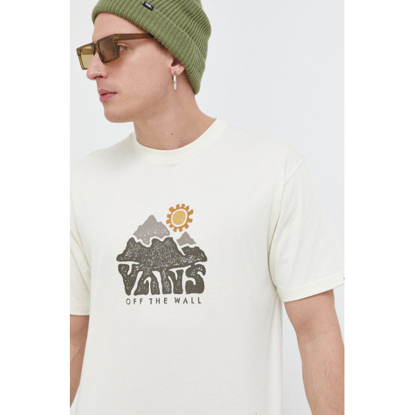 Хлопковая футболка Vans мужской цвет бежевый с принтом