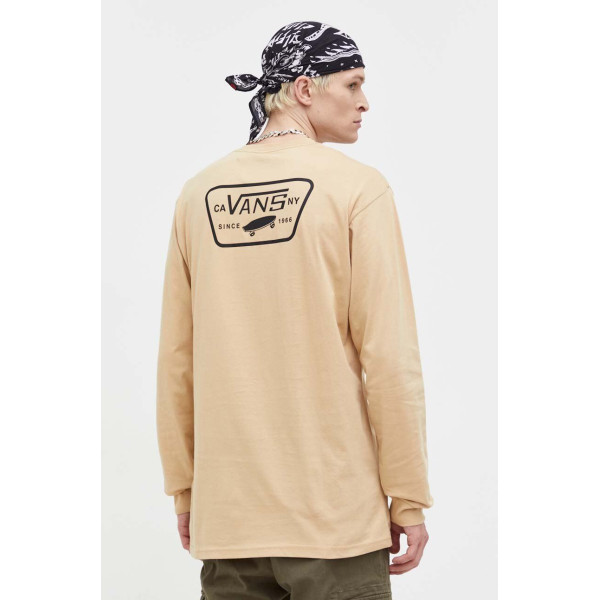 Хлопковый лонгслив Vans цвет бежевый с принтом
