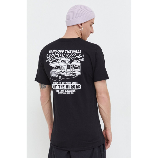 Хлопковая футболка Vans мужской цвет чёрный с принтом