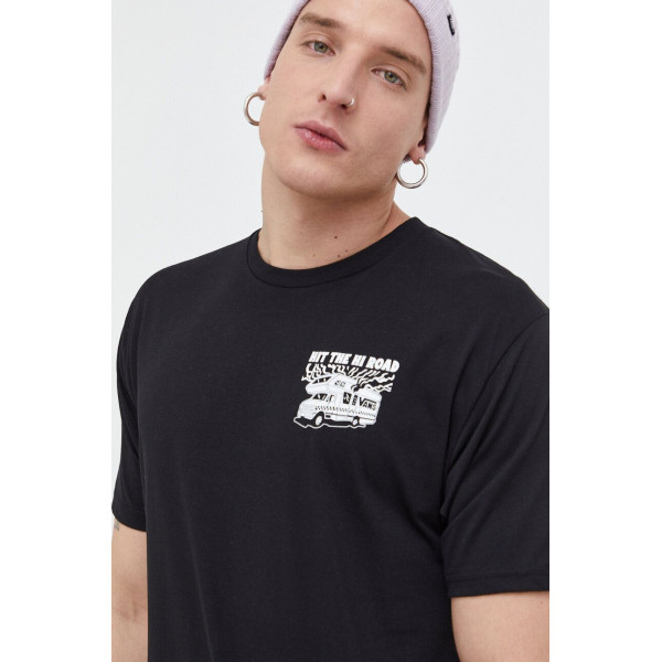 Хлопковая футболка Vans мужской цвет чёрный с принтом