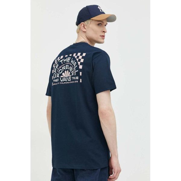 Хлопковая футболка Vans цвет синий с принтом