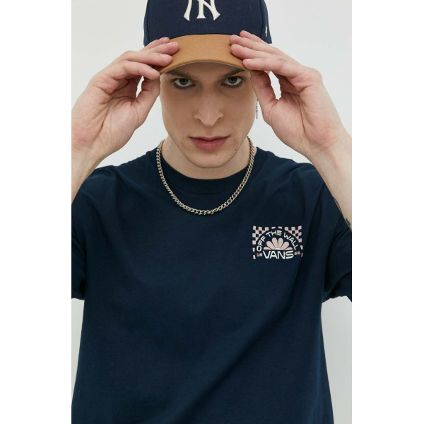Хлопковая футболка Vans цвет синий с принтом