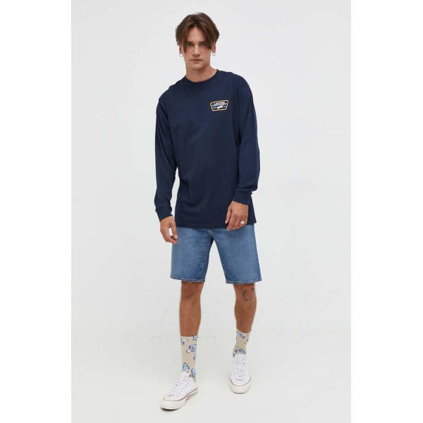 Хлопковый лонгслив Vans цвет синий с принтом