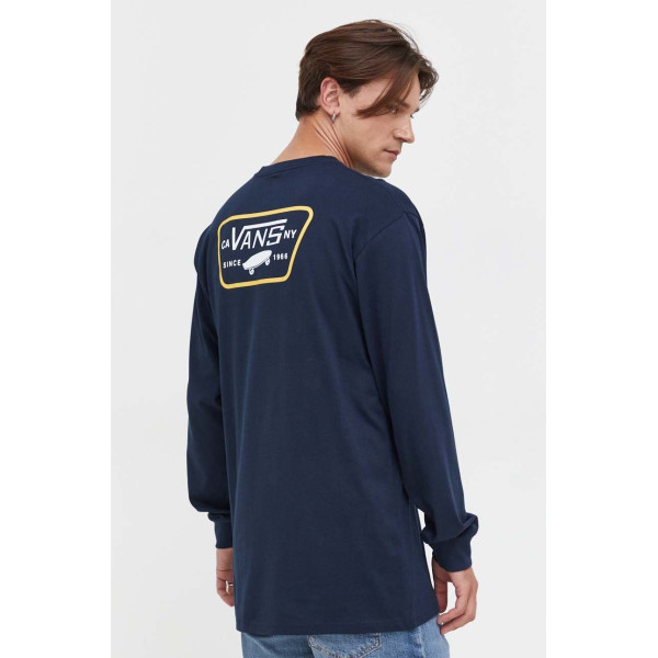 Хлопковый лонгслив Vans цвет синий с принтом