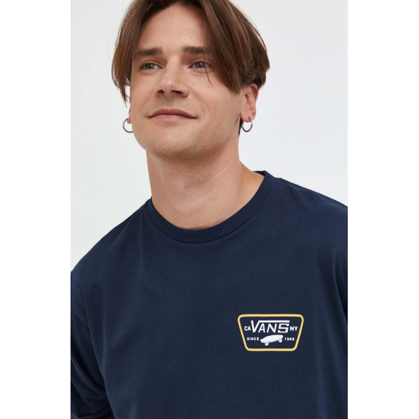 Хлопковый лонгслив Vans цвет синий с принтом