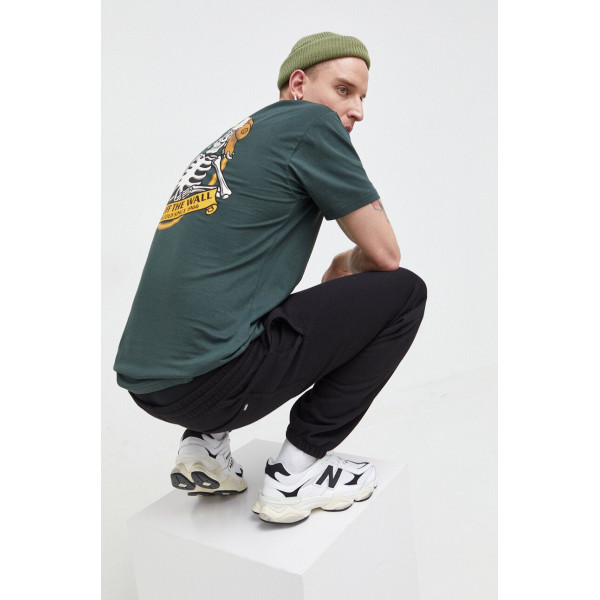 Хлопковая футболка Vans мужской цвет зелёный с принтом