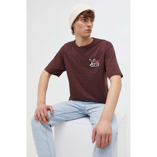 Хлопковая футболка Vans мужской цвет бордовый с принтом