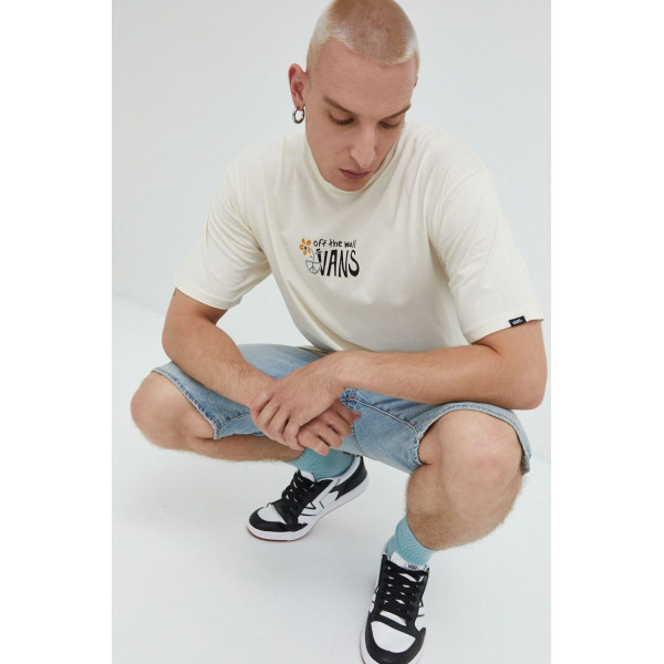 Хлопковая футболка Vans цвет бежевый с принтом