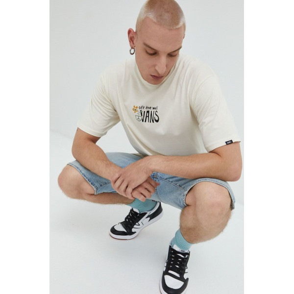 Хлопковая футболка Vans цвет бежевый с принтом