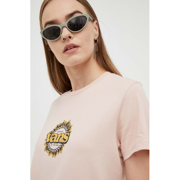 Хлопковая футболка Vans цвет розовый