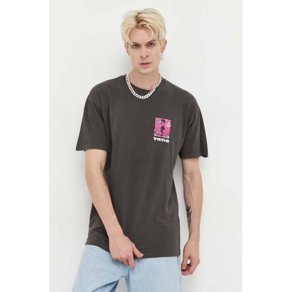 Хлопковая футболка Vans мужской цвет серый с принтом