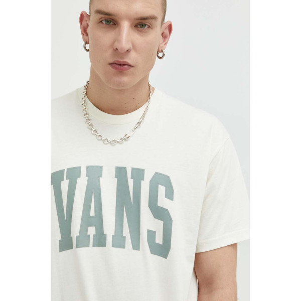 Хлопковая футболка Vans цвет бежевый с принтом