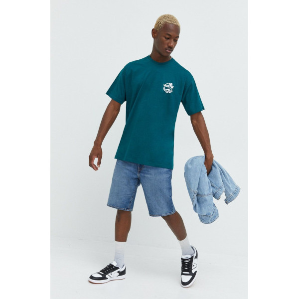 Хлопковая футболка Vans цвет зелёный с принтом