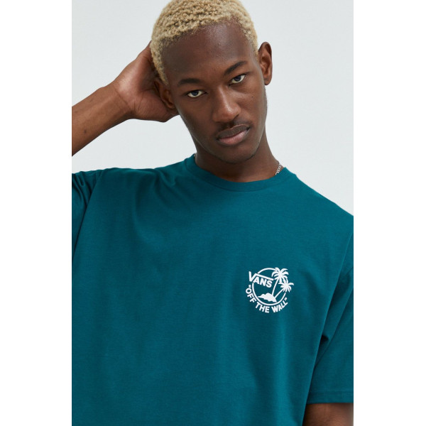 Хлопковая футболка Vans цвет зелёный с принтом