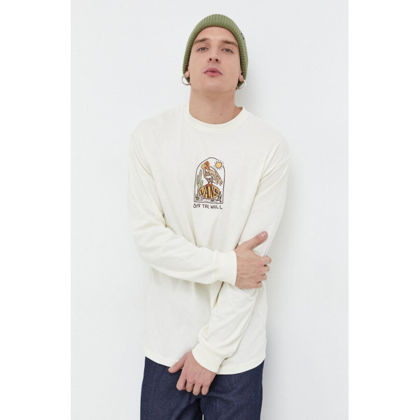 Хлопковый лонгслив Vans цвет бежевый с принтом