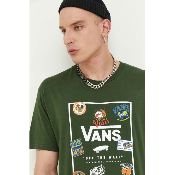 Хлопковая футболка Vans цвет зелёный с принтом