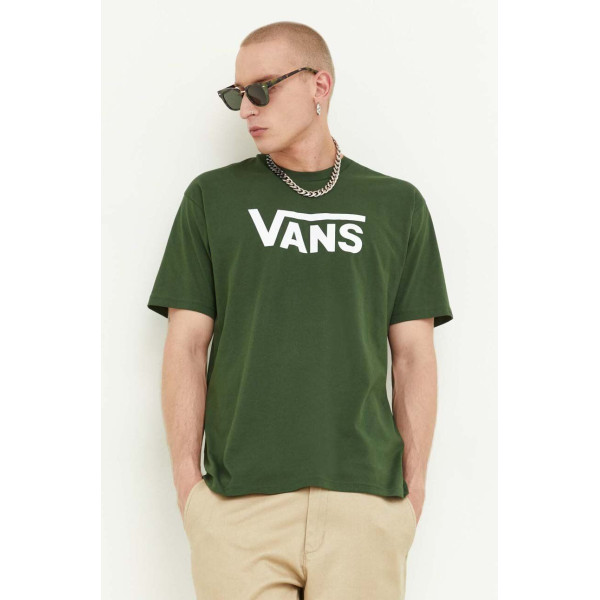 Хлопковая футболка Vans цвет зелёный с принтом