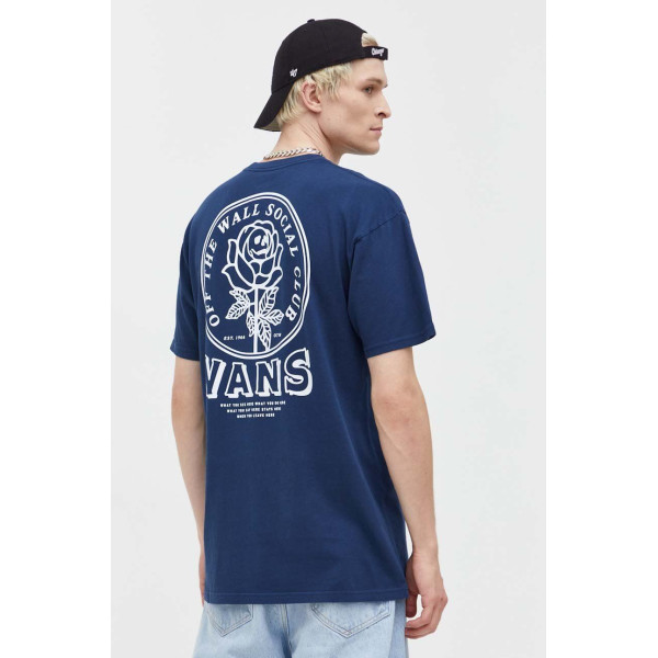 Хлопковая футболка Vans цвет синий с принтом