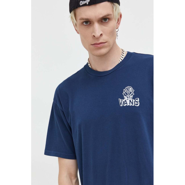 Хлопковая футболка Vans цвет синий с принтом
