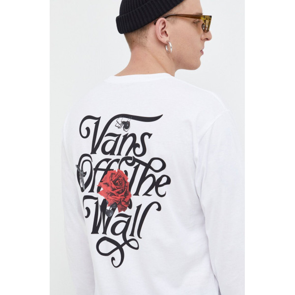 Хлопковый лонгслив Vans цвет белый с принтом
