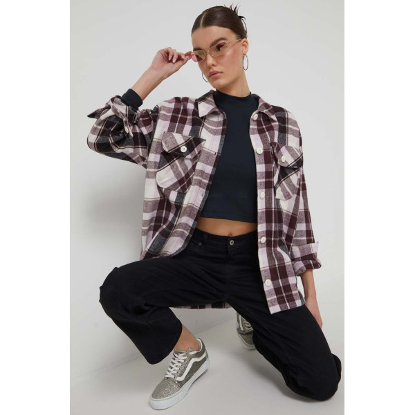 Хлопковая рубашка Vans женская цвет бордовый relaxed классический воротник