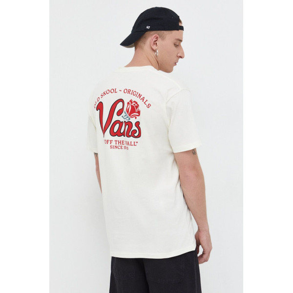 Хлопковая футболка Vans мужской цвет бежевый с принтом