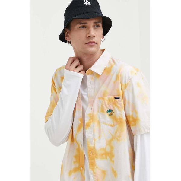 Хлопковая рубашка Vans мужская цвет жёлтый regular классический воротник