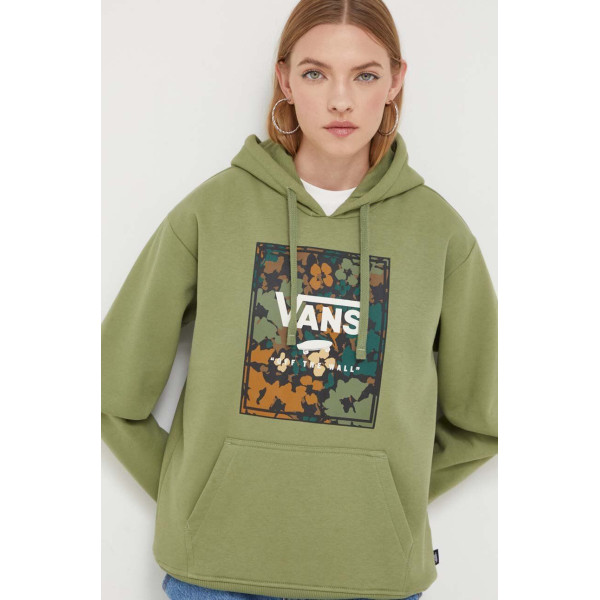 Кофта Vans женская цвет зелёный с капюшоном с принтом
