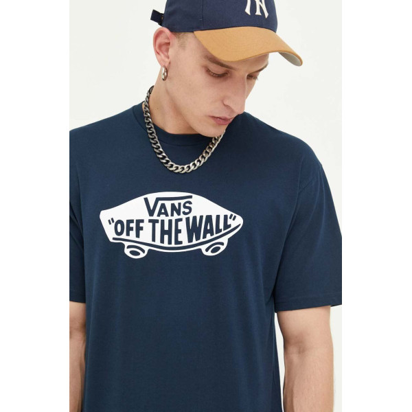 Хлопковая футболка Vans цвет синий с принтом