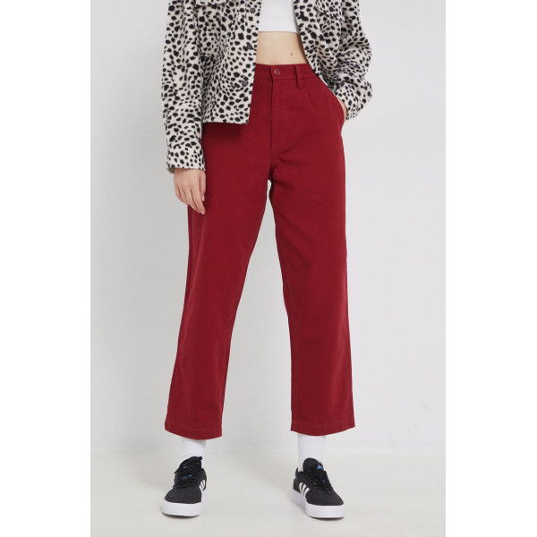 Хлопковые брюки Vans женские цвет красный chinos высокая посадка