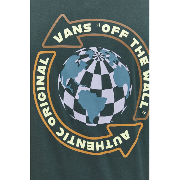 Хлопковый лонгслив Vans цвет зелёный с принтом
