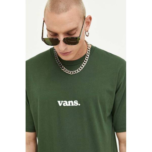 Хлопковая футболка Vans цвет зелёный с принтом