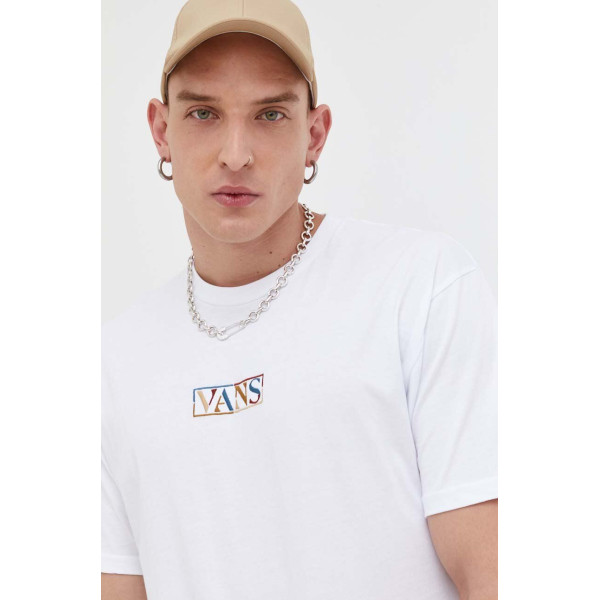 Хлопковая футболка Vans цвет белый с аппликацией