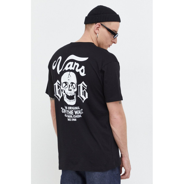 Хлопковая футболка Vans мужской цвет чёрный с принтом
